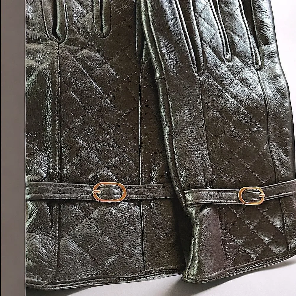Vintage - Ladies Chocolate Brown Leather Gloves l Gold Hardware Buckle l Lined